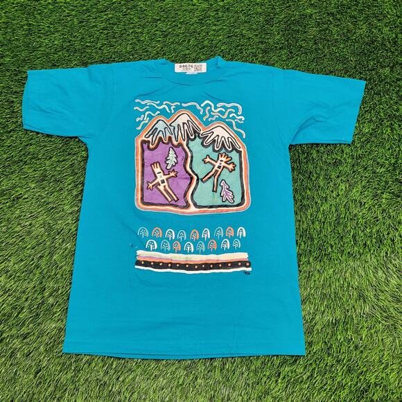 Vintage 1990 Aztec Sunset Art Shirt Medium 18x25 Native-American - Picture 2 of 15